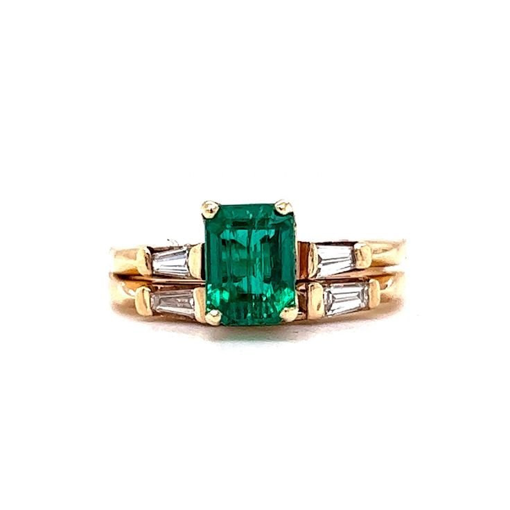Channel Set Baguette Diamond Emerald Rose Gold Engagement Ring
