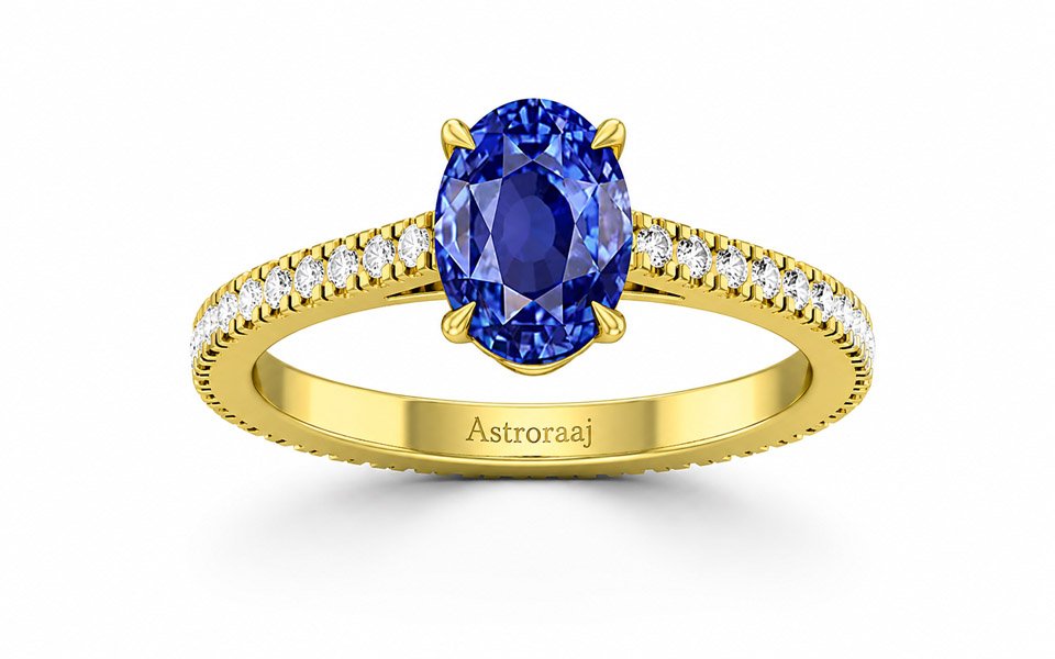 Luxury Blue Sapphire Pave Diamond Gold Engagement Ring