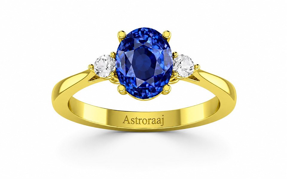 Classic Blue Sapphire Round Diamond Gold Engagement Ring - hover